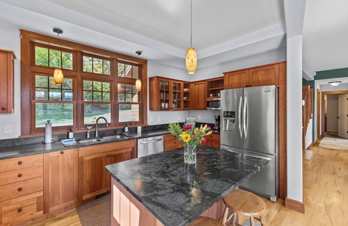 Morrisville House | 5 acre Stowe chalet w/deck, hot tub, views, fireplaces, & pond