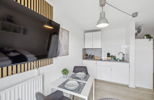Kaiserslautern Apartment | ANDRISS: Study & Work Apartment - Balcony - Kitchen