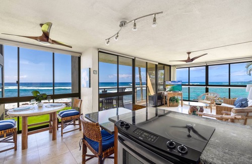 Poipu Condo | Best Oceanfront - Walls of windows on famous surf and sunset, 2BR/2BA, A/C