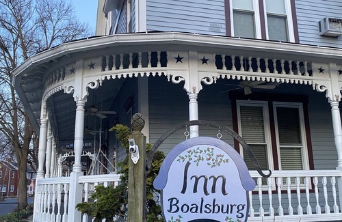 Boalsburg Apartment | Boalsburg Village King Suite- living room and bedroom- minutes from PSU.