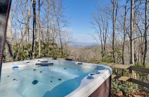 Bryson City House | Bryson City Cabin Deck and Mountain-View Hot Tub