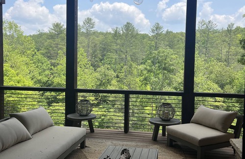 Blue Ridge Cabin | BUDDHA BLUE RIDGE RIVERnLuxury unique cabin riverfront nPool and spa