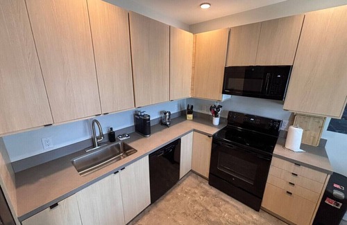 Downtown Des Moines Apartment | Charcoal Loft | Modern 2BR Downtown Retreat with Fireplace & Gym Access