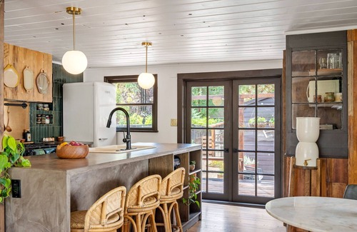 Depot Bench House | Charming Urban Ranch - garden oasis, fire pit in relaxing backyard