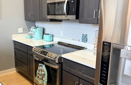 South Haven Condo | Chic Downtown Loft with pool, hot tub, gym, theatre, king bed, walk to town