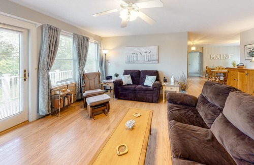 Owls Head House | Comfy, one-level home with partial water view, deck, fast WiFi, grill, & W/D
