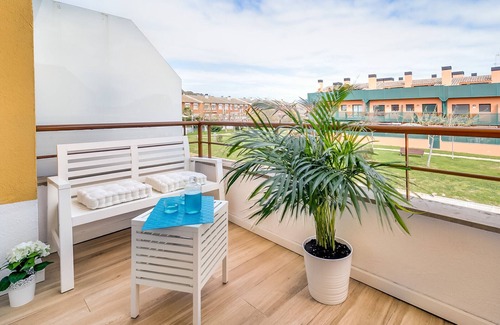 Palafolls Apartment | Cozy duplex for 4 people, free wifi and air conditioning next to the bedrooms. Vivalidays Elisabet community pool and garden