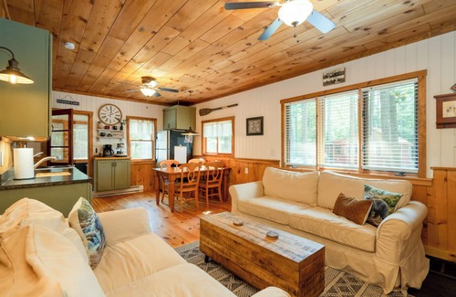 Gilmanton IW Cabin | Cozy Fall Cabin Getaway near hiking w/firepit and kids bunkhouse