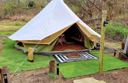 Cosby RV Rental | Creekside Glamping Tent in the Smoky Mountains at Honesuckle Springs