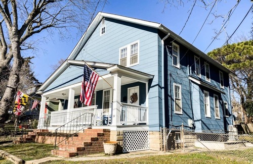 Annapolis House | Double-sided Navy-themed Home with Hot Tubs and Parking at Pet Friendly, Private Fenced-In Backyard