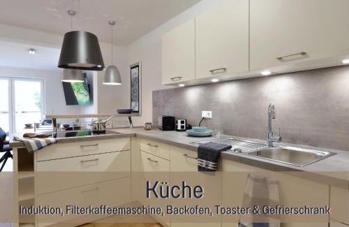 Hockelheim Apartment | Ferienhaus Höckelheim - FeWo Blaue Lagune - neu, modern & geräumig - 100 qm - 3 Schlafzimmer - bis 6 Gäste, Babies reisen gratis - Garten, Grill & Terrasse - Fußbodenheizung - Smart-TV - Küche mit Backofen, Spülmaschine & Toaster - nahe Göttingen