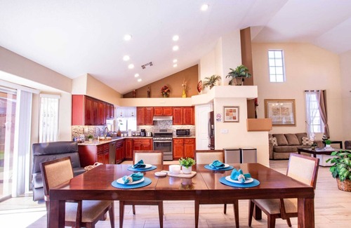 North Las Vegas House | Gorgeous home: king bed, private pool and spa, 85in TV, dart game, EV charger