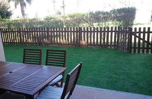 Chipiona Apartment | Ground floor, 1st line beach, own garden, garage, paddle tennis courts, swimming pools.