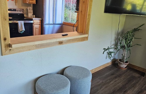 Tia Juana Cabin | Hot tub, boat dock and lakeside with this snug small cabin. TINY BEDROOMS