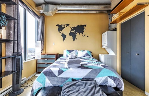 Downtown Edmonton Apartment | Industrial-Style Cityscape 1 Bedroom Loft