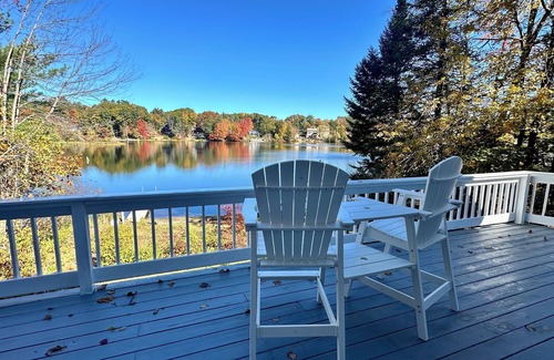 Barnstead House | Lakefront home with hot tub, beach, skiing nearby in tranquil Barnstead