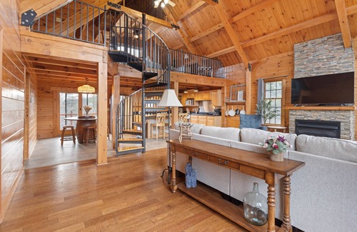 Clifford Cabin | Log Cabin, 27 Acre Modern Mountain Escape, Pool, Hot Tub and Fireplace