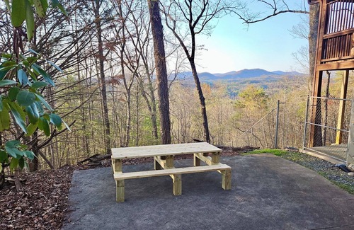 Morganton Cabin | Log cabin with awesome mountain views: Hot Tub, Game Room, Fenced Yard