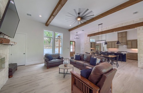 Canyon Lake House | Luxurious Guadalupe Riverfront at Horseshoe Falls! 2 beautiful decks, firepit