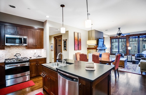 Historic District Condo | Luxury condo with unbeatable ski location near Peak 9, pool, hot tubs & gym