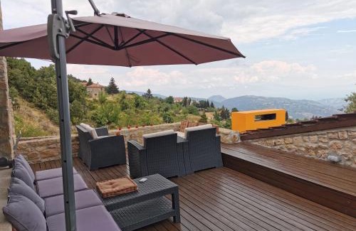 Synikia Mesi Trikalon Villa | Mountain stone villa, sea & mountain view at 1150m