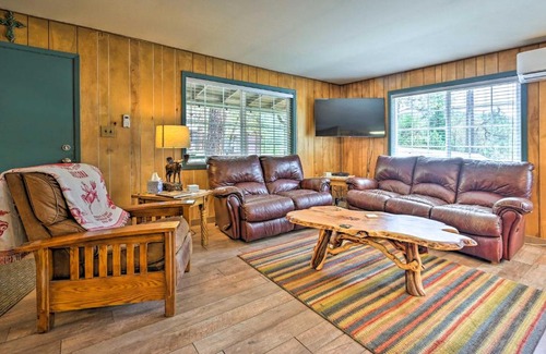 Strawberry House | Near Hiking Trails Woodsy Pine Cabin with Fire Pit