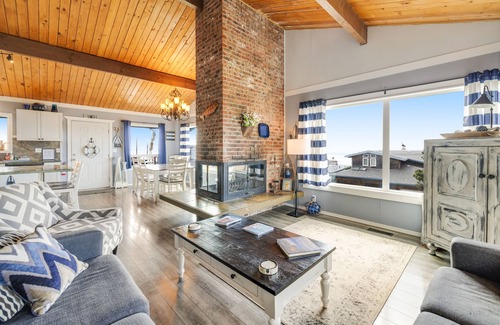 Roads End House | Ocean view home with private hot tub & game room - steps from the beach, dogs OK