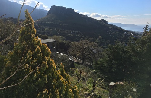 Grambia Villa | Panoramic Seaview Traditional Greek Mountain Villa with mature garden and pool