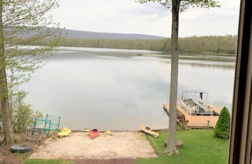 Drums Ski Chalet | Pocono Area Lakefront Estate, GREAT FOR KIDS, Pontoon boat for rent, game room.