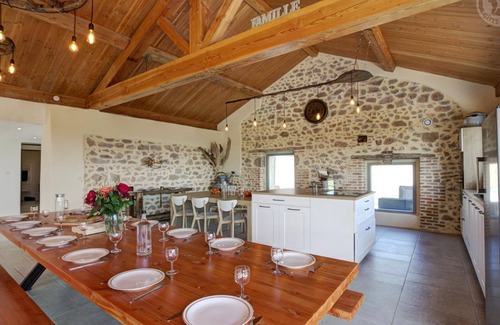 Sail-les-Bains Cottage | Renovated farmhouse, large living room, heated pool, single-story, 14 people