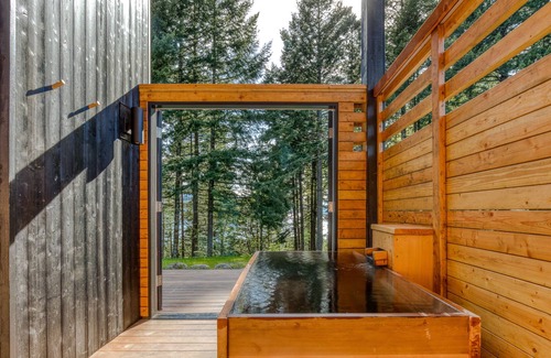 Stevenson Cabin | River & mountain view cabin with geothermal hot tub, outdoor shower & deck
