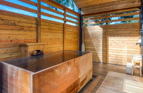 Stevenson Cabin | River & mountain view cabin with geothermal hot tub, outdoor shower & deck