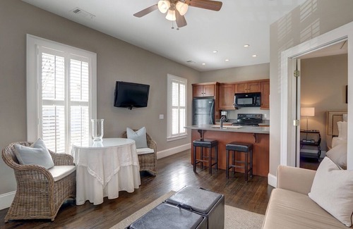 Historic Downtown Savannah Apartment | Saltwater Pool, Outdoor Fireplace & Garage!