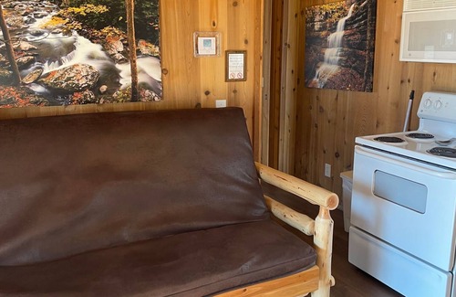 Branson Cottage | Serenity Falls Cabin includes 2 bedrooms (1 with a queen size bed and 1 with a full size bed), 1 fut