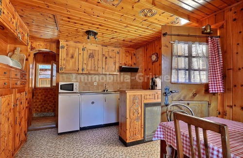 Grimentz Apartment | Simple comfort flat for 4 people, kitchen with dining area, small living room with 2 beds, 1 bunk be