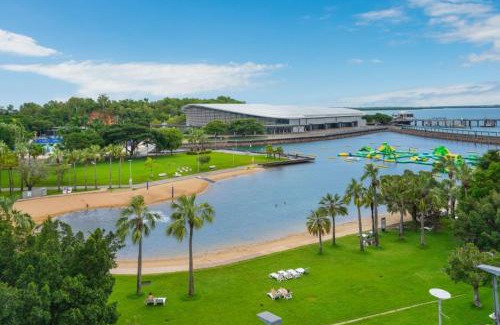 Darwin City Centre Apartment | Tranquil Waterfront Lagoon Views BBQ & Cafes