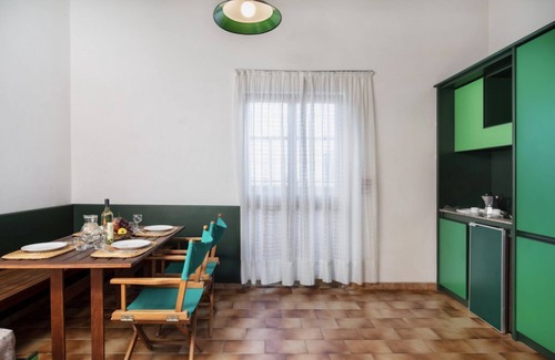 Teulada Apartment | Two-room apartment of approximately 42 m2 with air conditioning composed of a living room with TV, foldaway bed and single sofa bed, kitchenette equipped with electric hobs and fridge.Bedroom with double bed, bathroom with shower and hairdryer, shaded ve