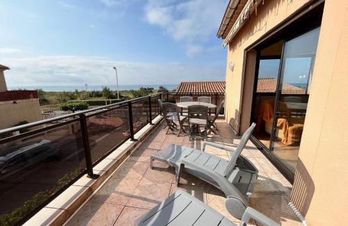 Portiragnes-Plage Villa | VUE MER Maison individuelle 30 m de la plage 4 chambres 10 couchages jardin parking LXRM26
