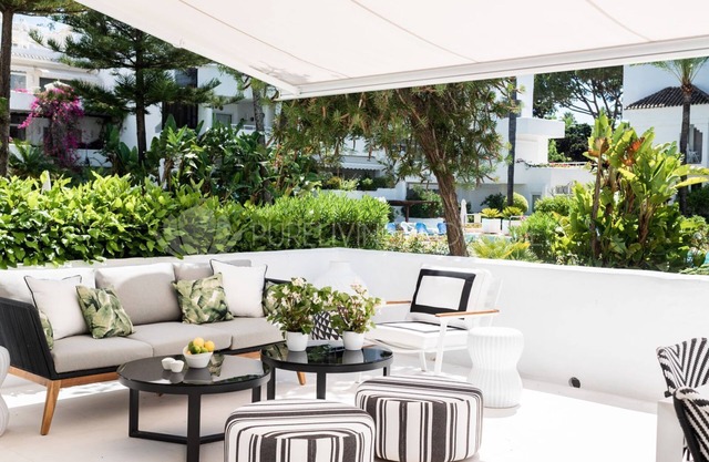 150 meters from the beach, large terrace, sea view, Pool & tropical gardens