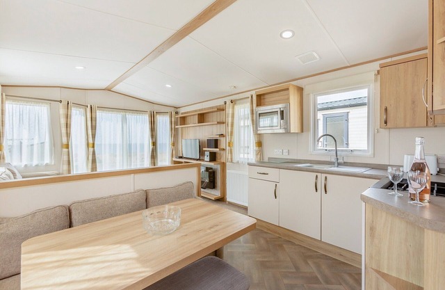 An attractive modern 12ft-wide caravan.