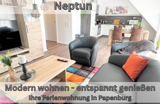 Apartment "Neptun" Papenburg 2SZ EBK Modern bathroom Large roof terrace New building WLAN