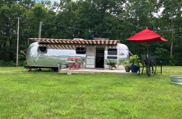 Archie the Airstream in the New River Gorge National Park beside local Brewery