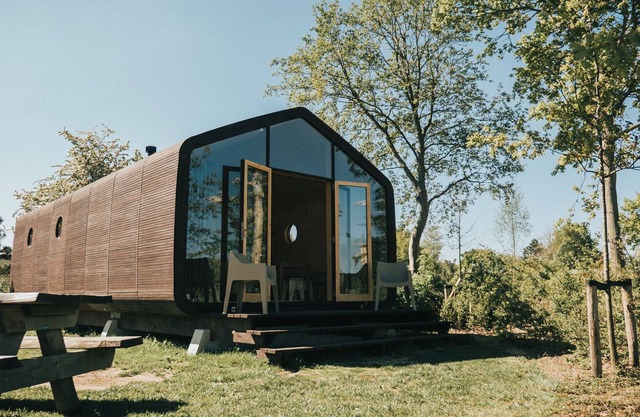 Beautiful cardboard cabin at a holiday park in the seaside resort of Ouddorp
