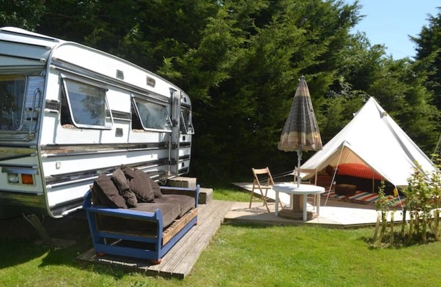 Bell Tent and Chrome Fairground Caravan