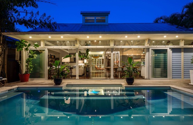"Big Blu" is a 5-bed, 4-bath home with a heated pool in downtown Key West.