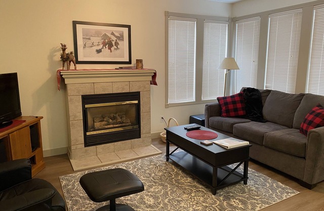 Cozy private suite. Backs onto ski way, close to village & private hot tub