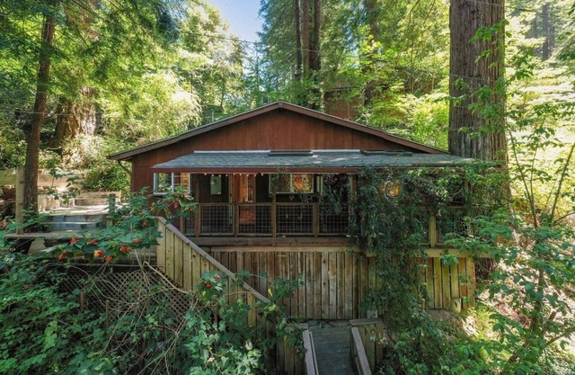 Cozy redwood getaway, pet-friendly, walk to town