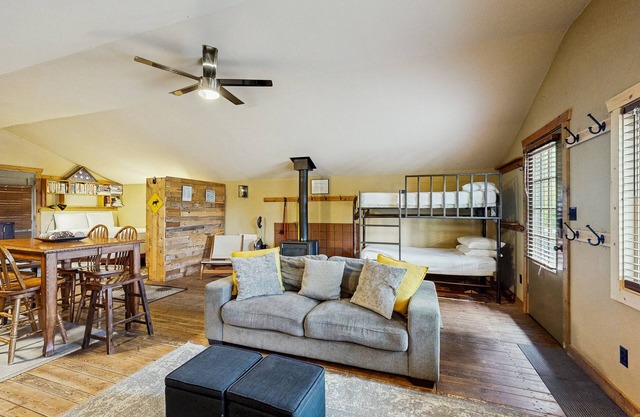 Dog-Friendly Cabin with Fireplace & Mountain Views near Downtown & Lake