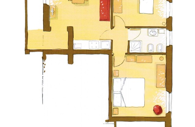 Giallo/Rosso 2 bedroom 1 bathroom apartment