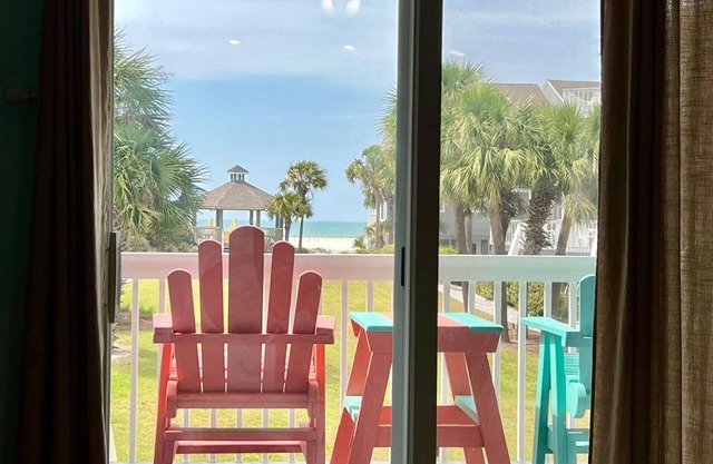 Gulf View from living room!Gated resort on CSB. 2 pools,beach chairs & cart incl
